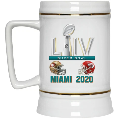 Super Bowl 54 2020 San Francisco 49ers KC Chiefs White 22oz Beer Mug Stein Cover