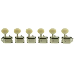 KLUSON 6 In Line Single Line Tuners For Mustang Duo Sonic Plastic Buttons Nickel - Picture 1 of 4