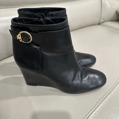 Botín de cuña Tory Burch original Sofia 85 mm talla 10,5 color negro cuero napa Foto 1 de 4