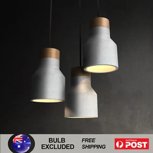 Modern Pendant Light 3-Light Concrete & Wood Chandelier Lamp E14 Dining Room - Picture 1 of 5