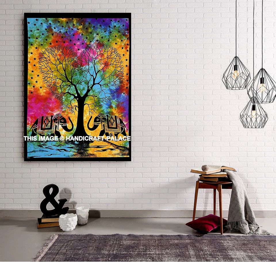Tapiz bohemio hippie grande colgante de pared árbol de la vida elefante tie dye indio Foto 1 de 1
