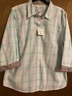 Rebecca Malone Womens Size 1X Turquoise Blouse Button Front Long Sleeve No Iron