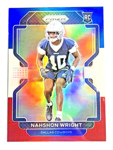 ROOKIE CARD NAHSHON WRIGHT Cowboys 2021 Panini Prizm RED/WHITE/BLUE PARALLEL 438