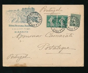 FRANCE 1919 HOTEL VICTORIA BIARRITZ FANCY ENVELOPE to PORTUGAL - Picture 1 of 1