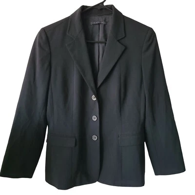 Blazer negro para mujer Elie Tahari talla 6 mezcla de lana 3 botones muesca solapa oficina Foto 1 de 4