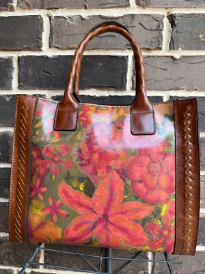 NWT $249 PATRICIA NASH Curry TOTE Leather Floral Oil Painting red brown green - Image 1 of 4