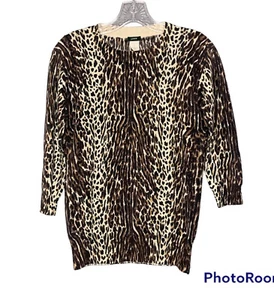 Maglione donna J Crew lana merino taglia media stampa animalier pullover manica 3/4 - Foto 1 di 7