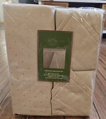 Kate Spade New York Larabee Dot Beige 9 Piece Tablecloth Napkins Set New   - Image 1 of 4