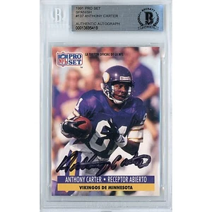 1991 NFL Pro Set #137 Anthony Carter Signed Card AUTO Beckett Slab MN Vikings - Picture 1 of 6