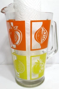 Vintage Libbey Glass Pitcher Ice Lip Yellow Orange Fruit Graphics 2 Quart #2 - Picture 1 of 6