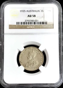 1935 M SILVER AUSTRALIA SHILLING KING GEORGE V COIN NGC ABOUT UNCIRCULATED 58 - Picture 1 of 3