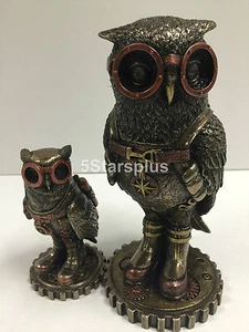 Statua scultura gufo steampunk madre e figlio - Foto 1 di 7