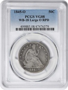 Medio dólar de plata Liberty 1845-O sentado RPD FS-302 VG08 PCGS - Imagen 1 de 2