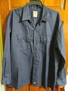 DICKIES Herren MARINEBLAU Langarm Doppeltaschen Arbeitshemd, Größe 3XT Tall - Bild 1 von 2