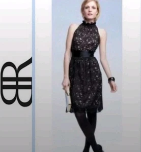 BANANA REPUBLIC black lace High Neck cotton blend dress Size 8 - Picture 1 of 7