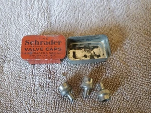 Vtg Tin SCHRADER VALVE CAP  #880 Sliding Lid Chrome Cap USA 3 Caps - Picture 1 of 6
