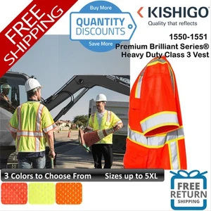 ๐ฅ Kishigo Premium Brilliant Series Heavy Duty Class 3 Vest Up To 5XL 1550-1551 - Picture 1 of 10