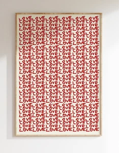 Póster tipográfico retro rojo, impresión de amor psicodélico años 70, decoración de arte de pared vintage - Imagen 1 de 5