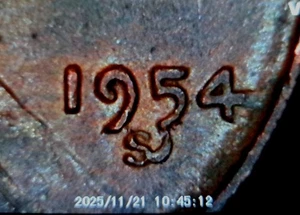 Die Chip Obv ~ 1954 S Lincoln Wheat Cent 1C ~ Centavo error como nuevo - Imagen 1 de 4