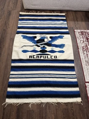 Manta Acapulco Mexicana Tejida a Mano Años 80 De Colección RARA Águila y Serpiente 82x47 ENORME Foto 1 de 4