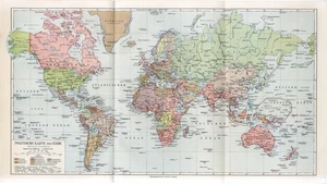 1920s WORLD POLITICAL MAP IN MERCATOR PROJECTION CHINA RUSSIA USA Old FOLIO Map - Picture 1 of 1