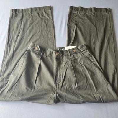 ANA Womens SIZE 10 Green High Rise Trouser Wide Leg Pleated Pants olive office - Image 1 of 4