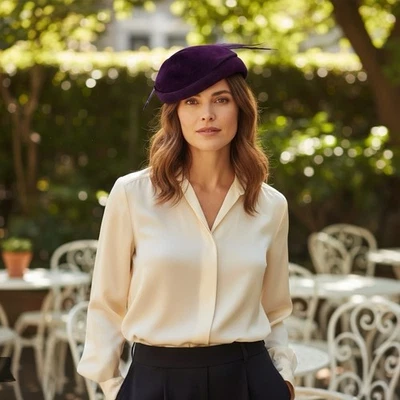 Редкий винтажный фиолетовый шерсти войлок перо тюрбан шляпа Emporium женское платье шляпа - Изображение 1 из 4