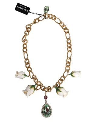 Dolce & Gabbana Gold Brass Short Chain Flower Crystal Pendant Women's Necklace - Image 1 of 4