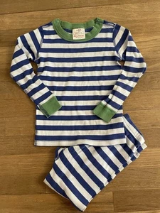 Hanna Andersson Boys Size 100 US 4 Long Sleeve Pajama Set Blue Green Striped EUC - Picture 1 of 10