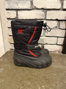SOREL Flurry Kids  Waterproof Winter Snow Boot Youth Size 2 Black/Red - Picture 1 of 6
