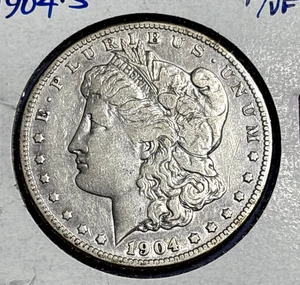 1904-S MORGAN SILVER DOLLAR. F to VF, Full LIBERTY Band - Picture 1 of 2