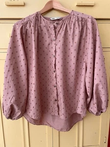 Zara Nude Blush Pink Beige Spotty Embroidered Cotton Balloon Sleeves Blouse S - Picture 1 of 4