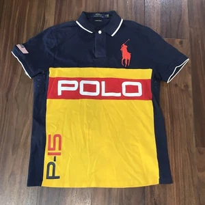 Polo Ralph Lauren P-15 Azul Marino Y Amarillo Rugby Polo Hombre’s M Personalizado Calce Ajustado  - Imagen 1 de 17
