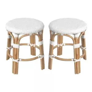 Home Square 18" Rattan Round Bar Stool in White Finish - Set of 2 - Picture 1 of 6