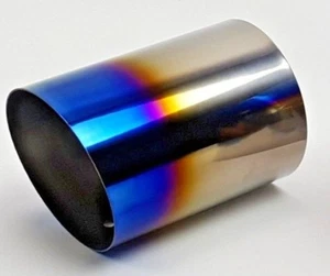 101mm / 4" UNIVERSAL True Titanium Slip Burnt On Muffler Exhaust Tip Angle Cut - Foto 1 di 4