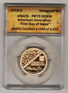 2018 S ANACS PR70 Proof 1st DAY American INNOVATION Dollar George Washington Sig - Picture 1 of 6