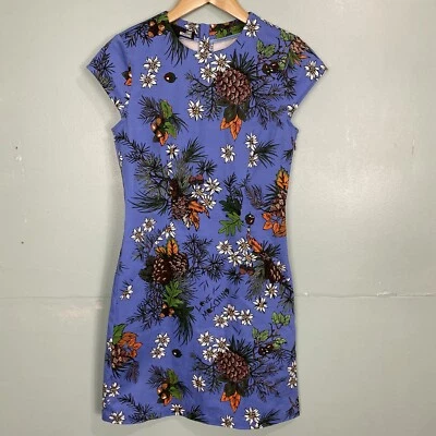 Vestido Vaina Love Moschino Abito Azul Bellota Manga Corta Floral Talla 4 Foto 1 de 4