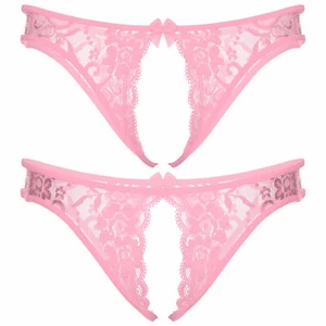 Bragas de encaje floral sin entrepierna para hombre Sissy nudo moño cuerda en G Tanga ropa interior - Imagen 1 de 89