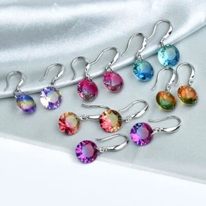 Women Crystal Drop Earring Geometric Round Earrings Colorful Ear Dangle 1Pairs - Picture 1 of 18