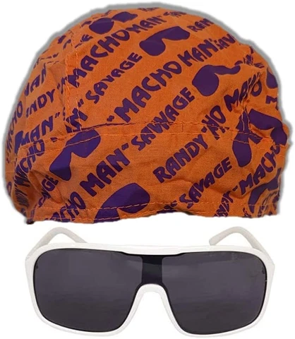 Macho Man Randy Savage Colored Costume Glasses Bandana (Black Bandana, White Cover