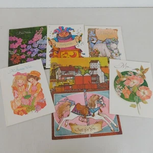 Greeting Card Lot of 7 Current Happy Birthday Mix Flowers Animals Girls Horse - Picture 1 of 9