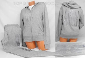 Victoria's Secret Hoodie & Sweat Pants Set Supermodel Glitter Bling Large Gray - Picture 1 of 10