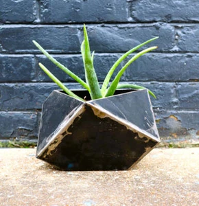 Mini Modern Geo Metal Planter - Geometric Faceted Plant Pot - Patio Garden Decor - Picture 1 of 7