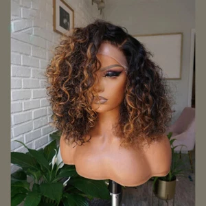 4X4 Lace Front Human Hair Wigs Deep Wave Black Brown Ombre Wig - Picture 1 of 11