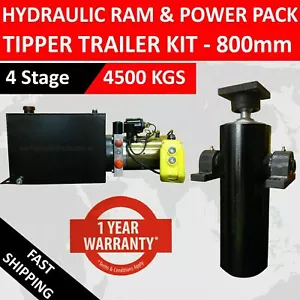 Hydraulic Ram / Cylinder with Hydraulic Power pack - Tipper Trailer Kit- 800 mm - Picture 1 of 4