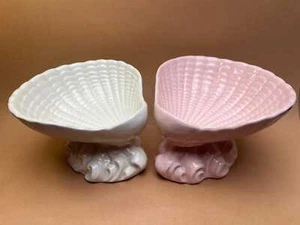 Vintage Dartmouth Shell Soap Dishes Set | Pink White Ceramic Coastal 50s-70s - Picture 1 of 10