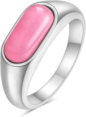 Anel feminino masculino quadrado sinete rosa declaração de aço inoxidável casamento presente moderno - Imagem 1 de 4