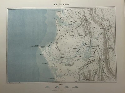 Mapa antigo original do Gabão, África de 1888 - Imagem 1 de 3