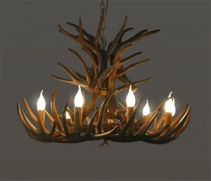 Antler Industrial Lamp Chandelier Resin Deer Horn Retro Lighting Led Chandeliers - Picture 1 of 18
