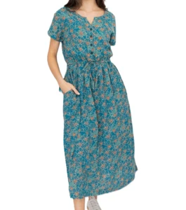 SeaSalt Womens True Note Midi Dress size 20 Pockets Button Top Drawstring Teal - Picture 1 of 7